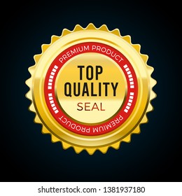 Gold premium top quality seal badge. Bright red design element.