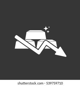 Gold price concept. Gold and arrow falling down symbol. vector illustration.