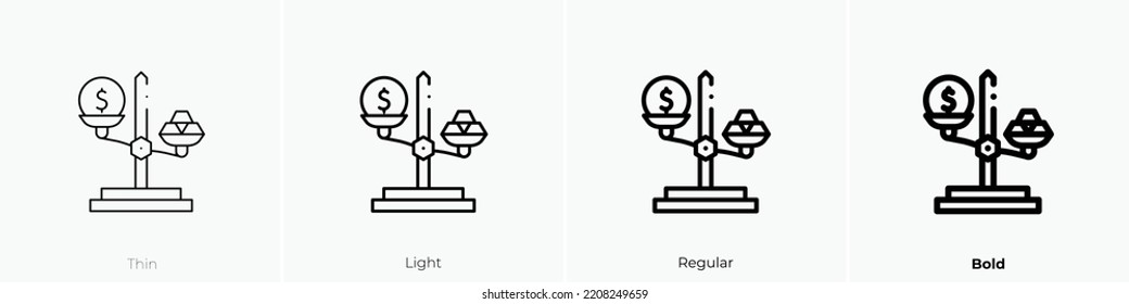 gold price icon. Thin, Light Regular And Bold style design isolated on white background