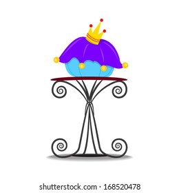 Gold princess crown on the pillow. Vector illustration.