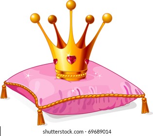 Gold Princess crown on the pink pillow