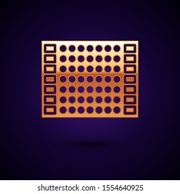 Gold Printed circuit board PCB icon isolated on dark blue background.  Vector Illustration