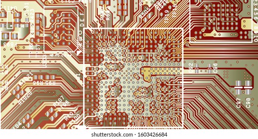 Gold printed circuit board (PCB) with no components fit (Macro)