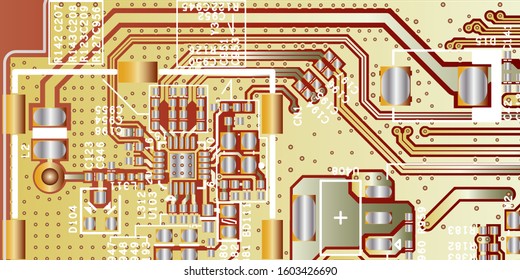 Gold printed circuit board (PCB) with no components fit (Macro)
