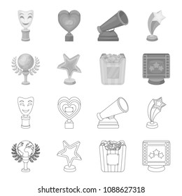 A gold prize in the form of a star, a gold globe and other prizes.Movie awards set collection icons in outline,monochrome style vector symbol stock illustration web.