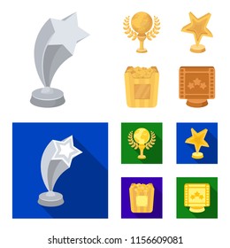 A gold prize in the form of a star, a gold globe and other prizes.Movie awards set collection icons in cartoon,flat style vector symbol stock illustration web.