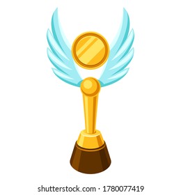 Gold prize icon with wings. Illustration of award for sports or corporate competitions.