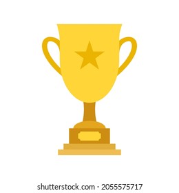 Gold Prize. Winner's cup in sports, symbol of achievements in business. Icon for website, app about business, productivity. Vector flat illustration, cartoon style.