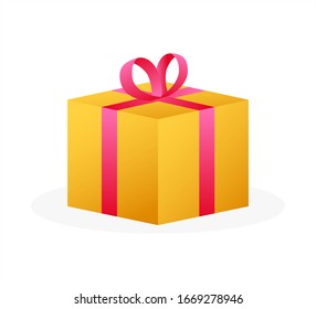 Gold prizes box in amazing style. Present gift box icon. Vector stock illustration.
