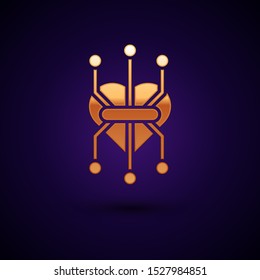 Gold Processor icon isolated on dark blue background. CPU, central processing unit, microchip, microcircuit, computer processor, chip.  Vector Illustration