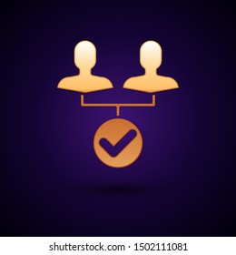 Gold Project team base icon isolated on dark blue background. Business analysis and planning, consulting, team work, project management.  Vector Illustration