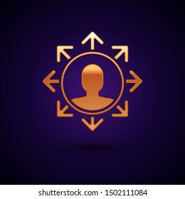 Gold Project team base icon isolated on dark blue background. Business analysis and planning, consulting, team work, project management.  Vector Illustration