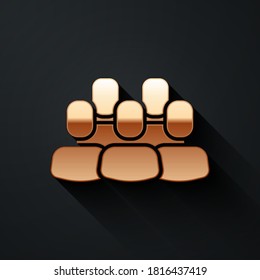 Gold Project team base icon isolated on black background. Business analysis and planning, consulting, team work, project management. Long shadow style. Vector