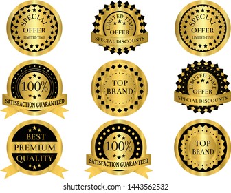 Gold promotion badges that can be used for promotion,discount,sales,marketing,product labels and anything else.