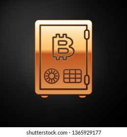 Gold Proof of stake icon isolated on black background. Cryptocurrency economy and finance collection. Vector Illustration