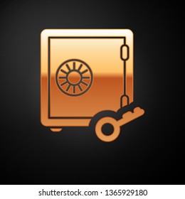 Gold Proof of stake icon isolated on black background. Cryptocurrency economy and finance collection. Vector Illustration