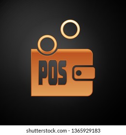 Gold Proof of stake icon isolated on black background. Cryptocurrency economy and finance collection. Vector Illustration