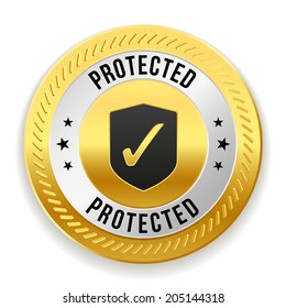 Gold protected badge on white background
