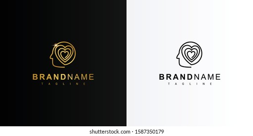 Gold psychology mind mental health logo. Modern logo icon template vector design
