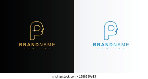 Gold psychology mind mental health logo. Modern logo icon template vector design