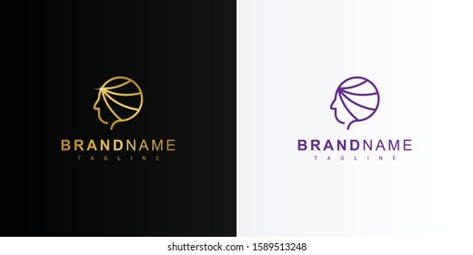 Gold psychology mind mental health logo. Modern logo icon template vector design