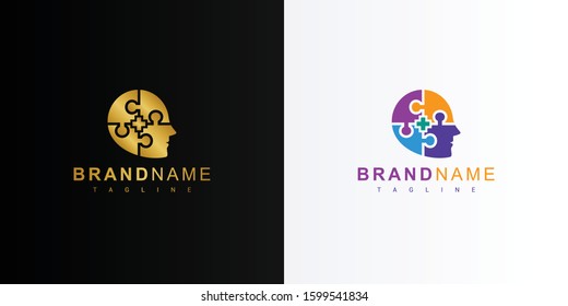 Gold psychology mind mental health logo. Modern logo icon template vector design