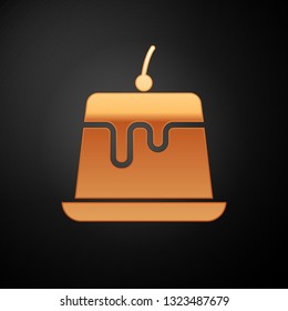 Gold Pudding custard with caramel glaze icon isolated on black background. Vector Illustration