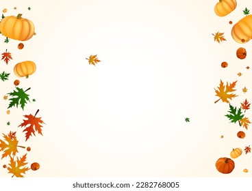 Gold Pumpkin Background Light Vector. Orange Wreath Banner. Burgundy Leaf Botanical Texture. Gourd Pumpkins. Graphic Template.