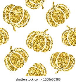 gold pumpkin silhouette on white background. Cute autumn pattern Seamless textile. design for greeting card and invitation of seasonal fall holidays, halloween, thsanksgiving, autumn.