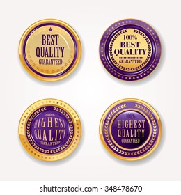 Gold purple labels vector set.