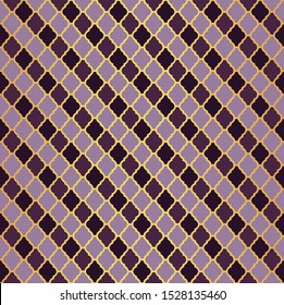 Gold and purple Moroccan motif tile pattern. Luxury decorative geometric design. 