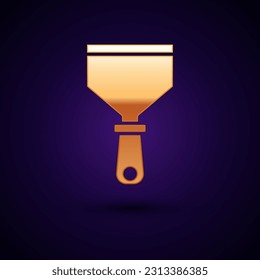 Gold Putty knife icon isolated on black background. Spatula repair tool. Spackling or paint instruments.  Vector