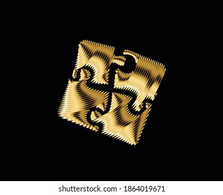 Gold Puzzle icon vector, filled flat sign, solid pictogram isolated on black.Plugins symbol, logo illustration.