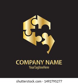 gold puzzle logo vector image