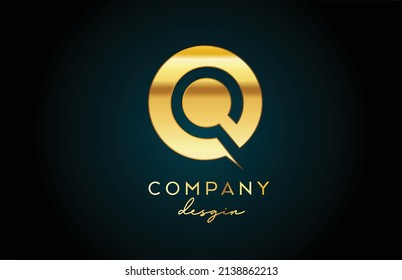 Gold Q alphabet letter logo icon with circle design. Golden creative template for company and business