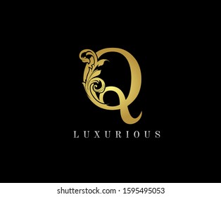 Gold Q Luxury Logo Icon, Classy Q Letter Logo Design.