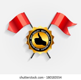 Gold Quality Label with Long Shadows. Vector Illustration