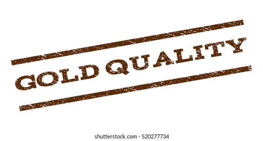 Gold Quality watermark stamp. Text caption between parallel lines with grunge design style. Rubber seal stamp with dirty texture. Vector brown color ink imprint on a white background.