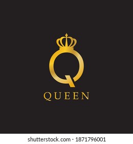 Gold Queen Q Letter Logo Vector Icon On Black Background Illustration Design 