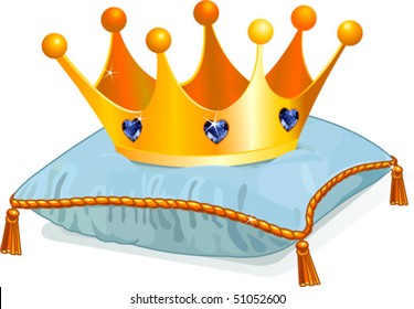 Gold Queen's  crown on the blue pillow