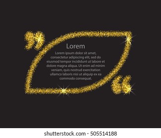 Gold quotation mark speech bubble. Empty blank citation template. Rounded rectangle design element for business card, paper sheet, information, note, message, motivation, comment. Vector illustration.