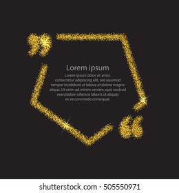 Gold quotation mark speech bubble. Empty blank citation template. Pentagon design element for business card, paper sheet, information, note, message, motivation, comment. Vector illustration.