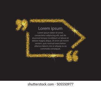 Gold quotation mark speech bubble. Empty blank citation template. Pointer design element for business card, paper sheet, information, note, message, motivation, comment. Vector illustration.