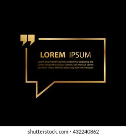 Gold quote text bubble template. Golden quote bubble. Quote form. Vector illustration.
