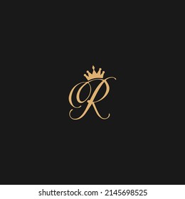 gold R alphabet letter logo icon. Design for company and business identity with king crown
