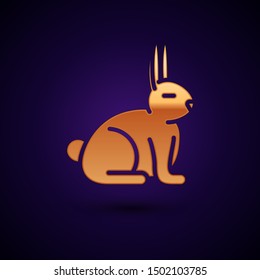 Gold Rabbit icon isolated on dark blue background.  Vector Illustration