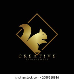 Gold rabbit icon in rhombus line, logo design template