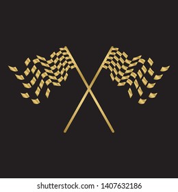 Gold race flags logo template vector, Simple design race flag icon suitable for motor, car, rally sport isolated on black background. Vector Illustration