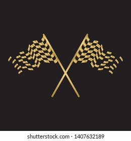 Gold race flags logo template vector, Simple design race flag icon suitable for motor, car, rally sport isolated on black background. Vector Illustration