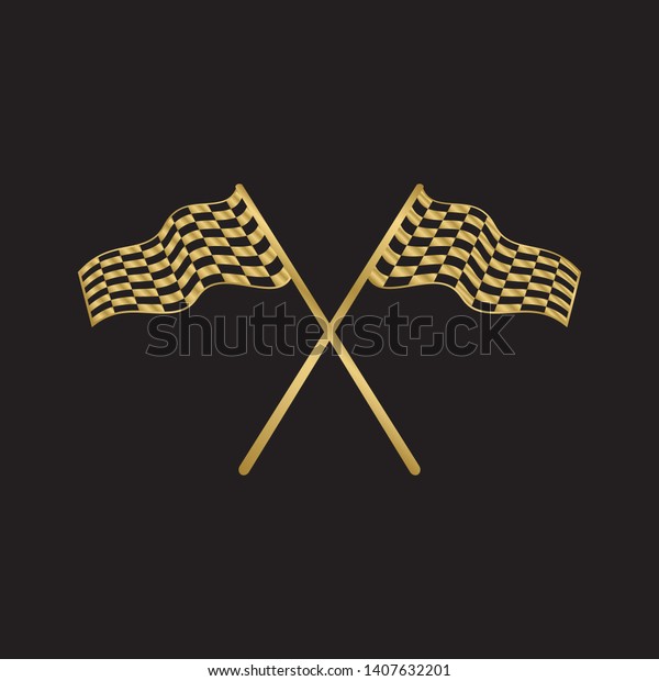 Gold race flags logo template vector,\
Simple design race flag icon suitable for motor, car, rally sport\
isolated on black background. Vector\
Illustration